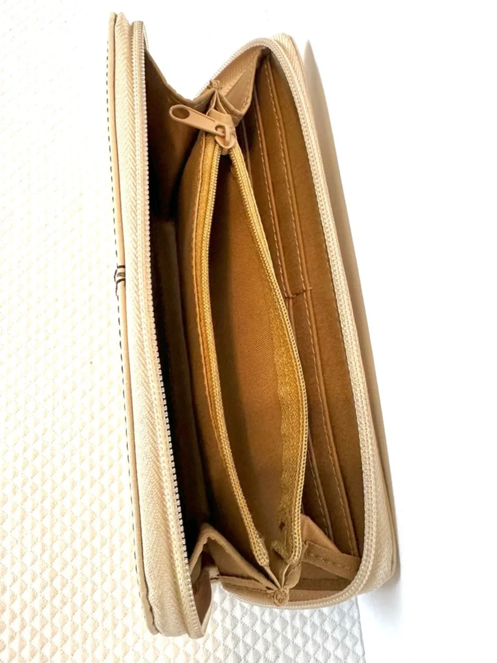 Etienne Aigner Cream Zip-Around Leather‎ Wallet with Silver Accent